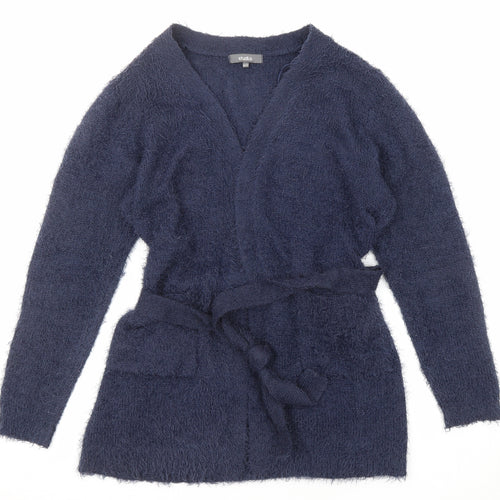Studio Womens Blue V-Neck Polyester Cardigan Jumper Size 12