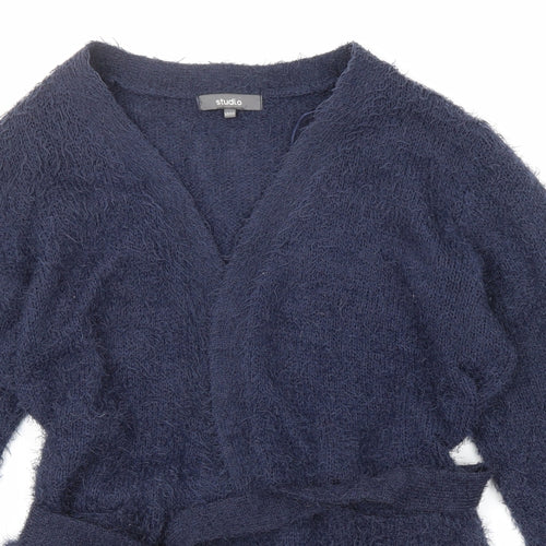 Studio Womens Blue V-Neck Polyester Cardigan Jumper Size 12