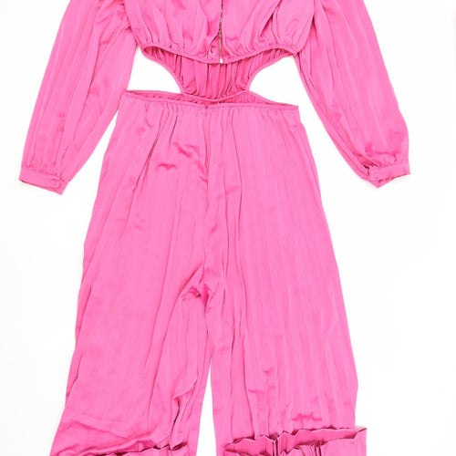 Boohoo Womens Pink Polyester Jumpsuit One-Piece Size 16 Zip - Cut Out