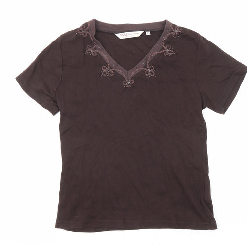 EWM Womens Brown Cotton Basic Tank Size 10 V-Neck