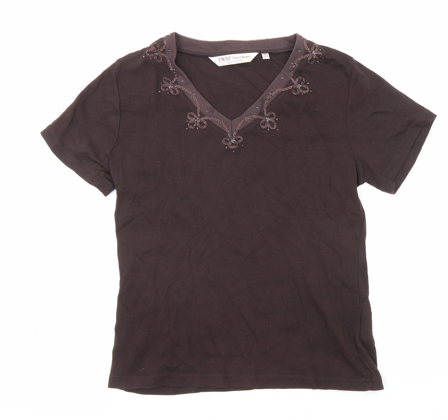 EWM Womens Brown Cotton Basic Tank Size 10 V-Neck