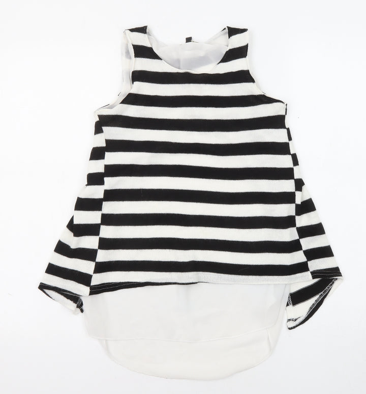 QED London Womens Black Striped Polyester Basic Tank Size 10 Round Neck
