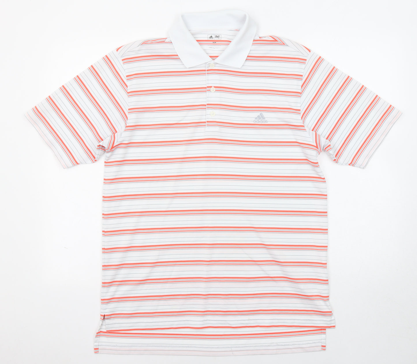 adidas Mens White Striped Polyester Polo Size M Collared Button