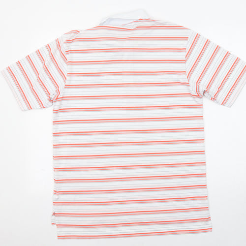 adidas Mens White Striped Polyester Polo Size M Collared Button