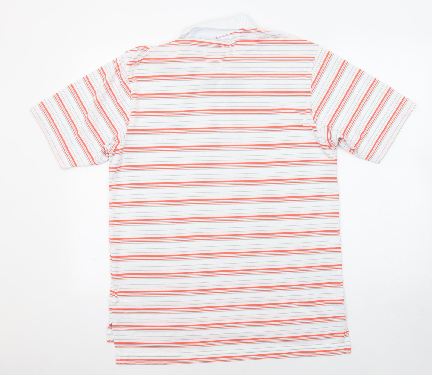 adidas Mens White Striped Polyester Polo Size M Collared Button