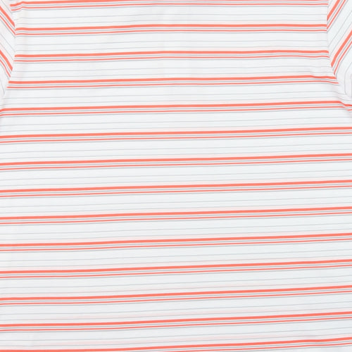 adidas Mens White Striped Polyester Polo Size M Collared Button