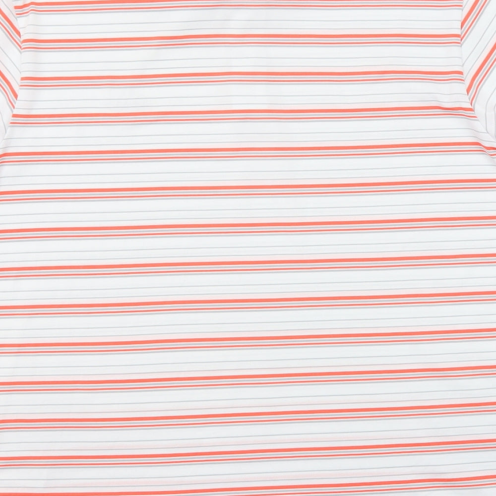 adidas Mens White Striped Polyester Polo Size M Collared Button