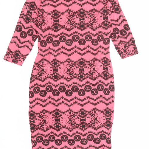 Club L Womens Pink Geometric Viscose Bodycon Size 14 Round Neck Pullover