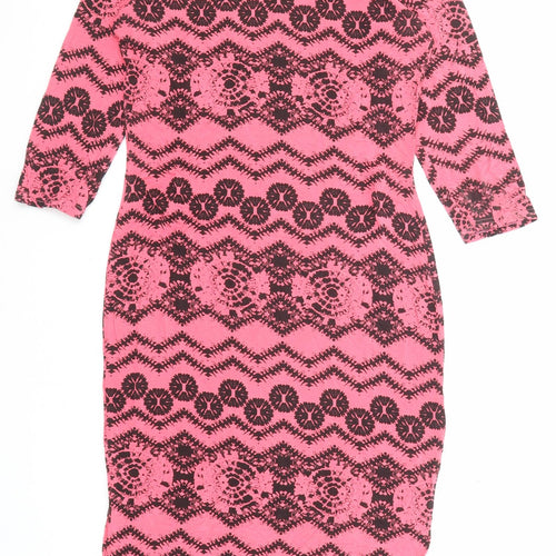 Club L Womens Pink Geometric Viscose Bodycon Size 14 Round Neck Pullover