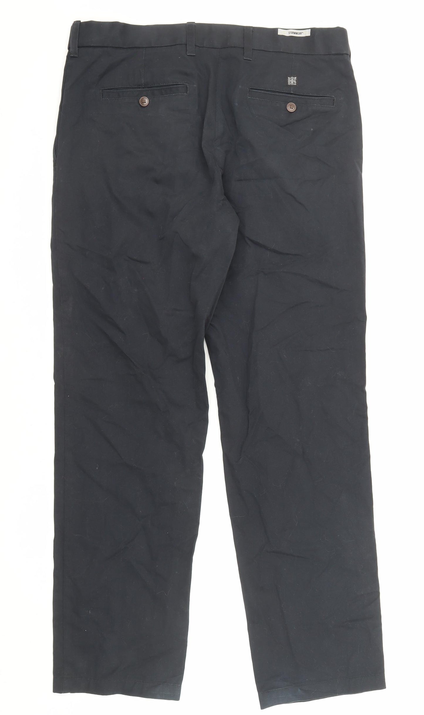 Marks and Spencer Mens Blue Cotton Trousers Size 34 in L31 in Regular Zip
