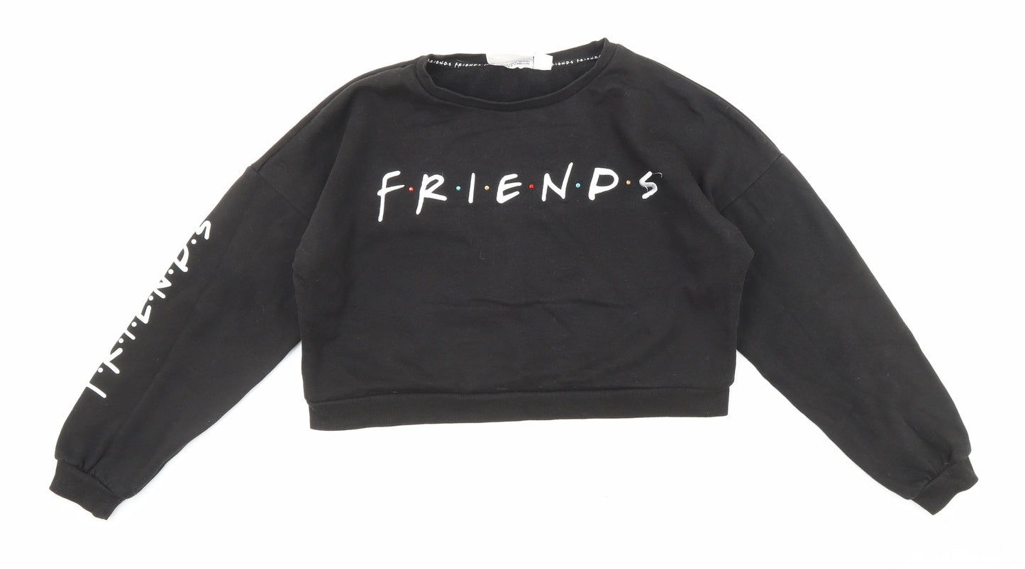 Friends Girls Black Cotton Pullover Sweatshirt Size 11-12 Years Pullover - Cropped