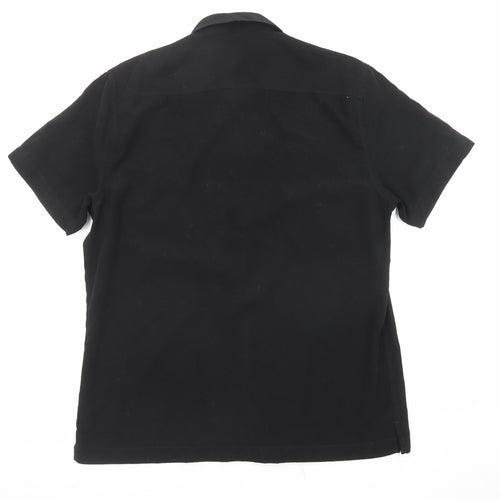 BHS Mens Black Polyester Button-Up Size L Collared Button