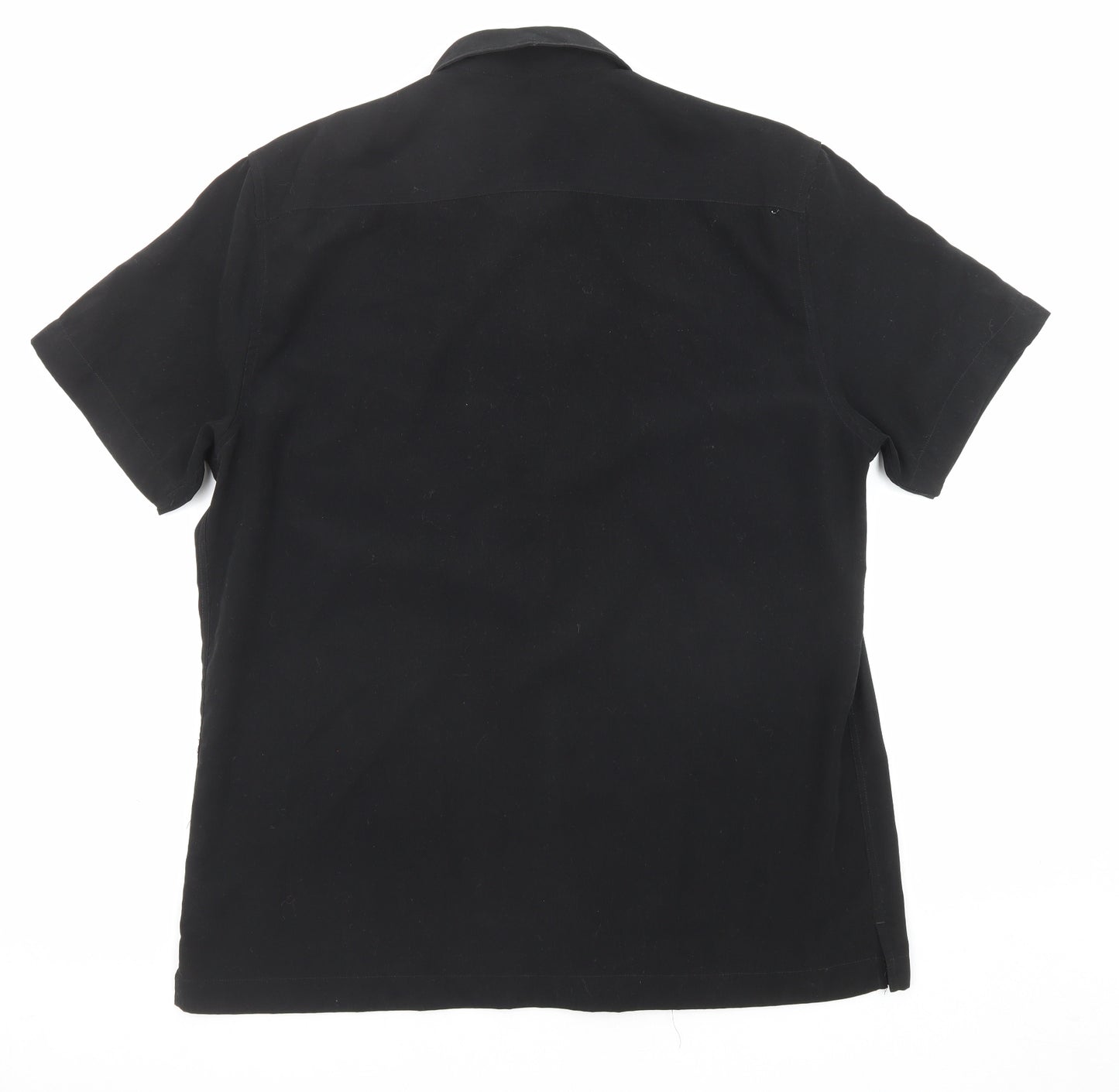 BHS Mens Black Polyester Button-Up Size L Collared Button