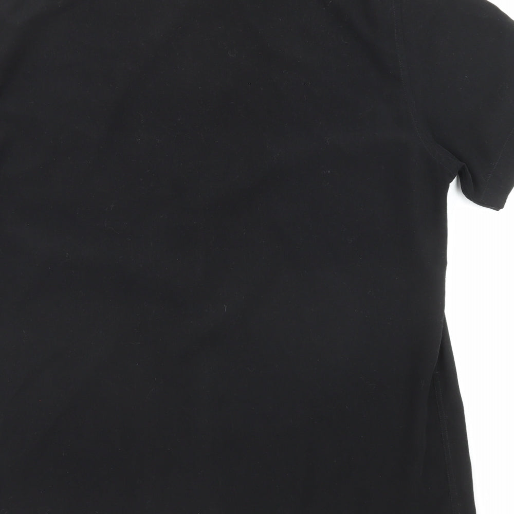 BHS Mens Black Polyester Button-Up Size L Collared Button