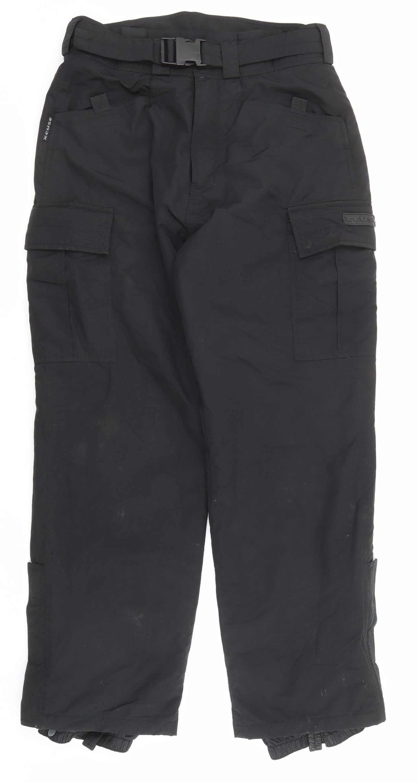 X-Cuse Mens Black Nylon Cargo Trousers Size L L30 in Regular Zip