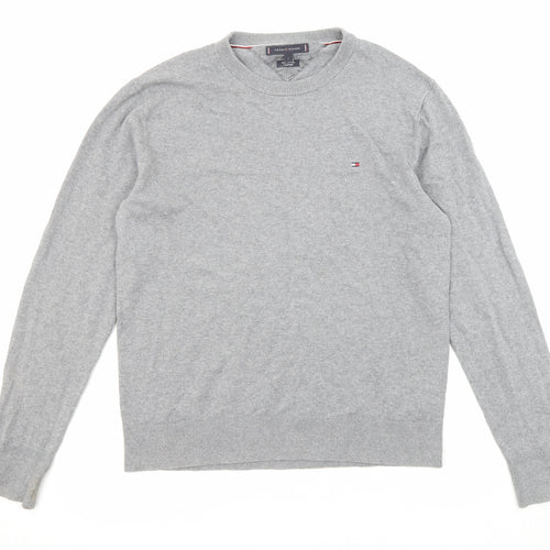 Tommy Hilfiger Mens Grey Round Neck Cotton Pullover Jumper Size L Long Sleeve