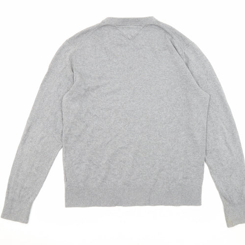 Tommy Hilfiger Mens Grey Round Neck Cotton Pullover Jumper Size L Long Sleeve