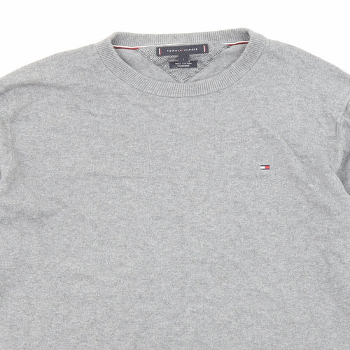 Tommy Hilfiger Mens Grey Round Neck Cotton Pullover Jumper Size L Long Sleeve