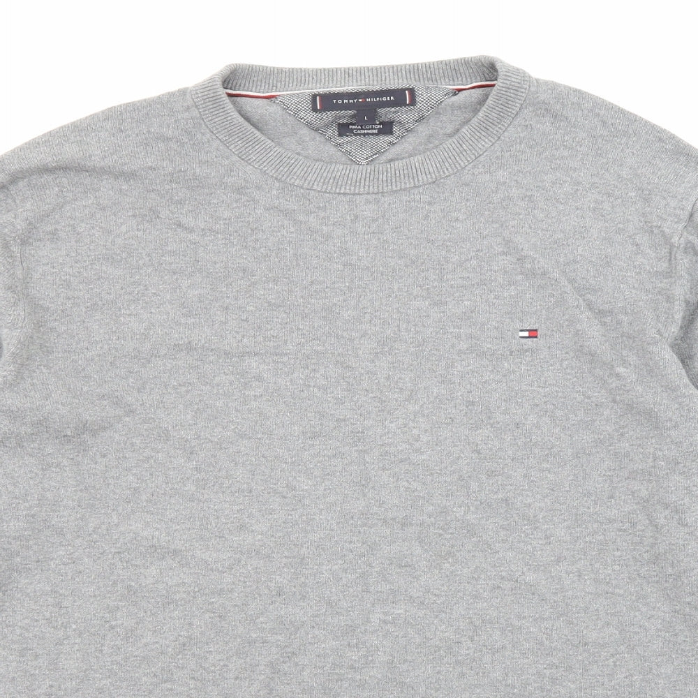 Tommy Hilfiger Mens Grey Round Neck Cotton Pullover Jumper Size L Long Sleeve