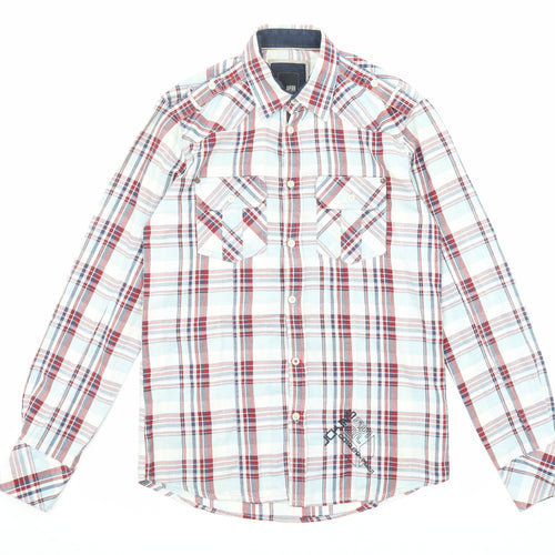JACK & JONES Mens Multicoloured Check Cotton Button-Up Size S Collared Button