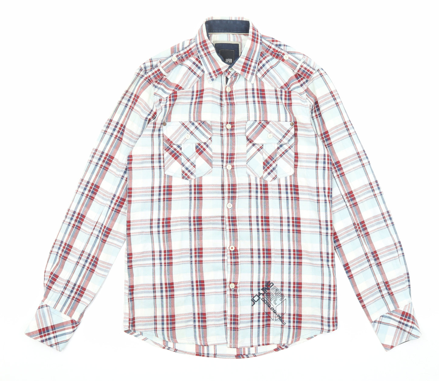 JACK & JONES Mens Multicoloured Check Cotton Button-Up Size S Collared Button