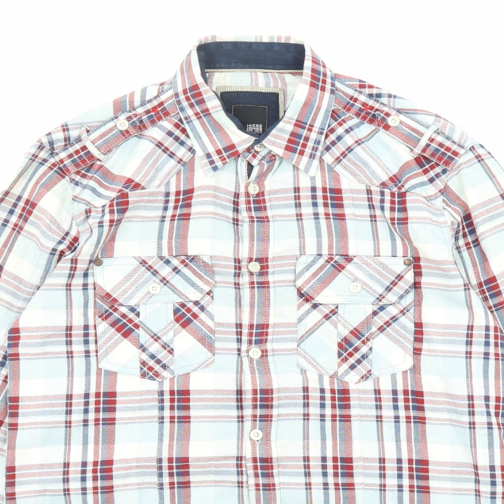JACK & JONES Mens Multicoloured Check Cotton Button-Up Size S Collared Button