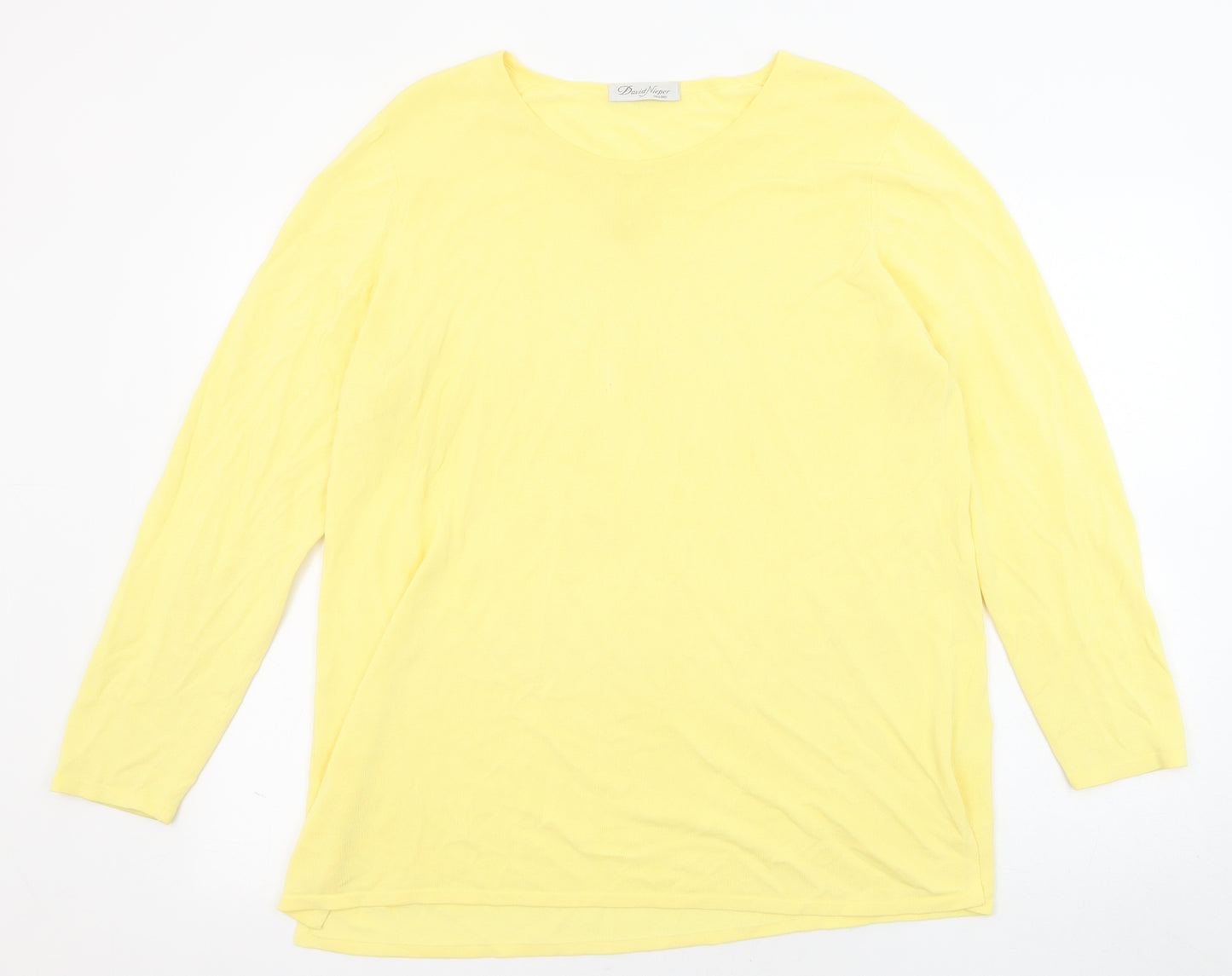 David Nieper Womens Yellow Round Neck Viscose Pullover Jumper Size 18