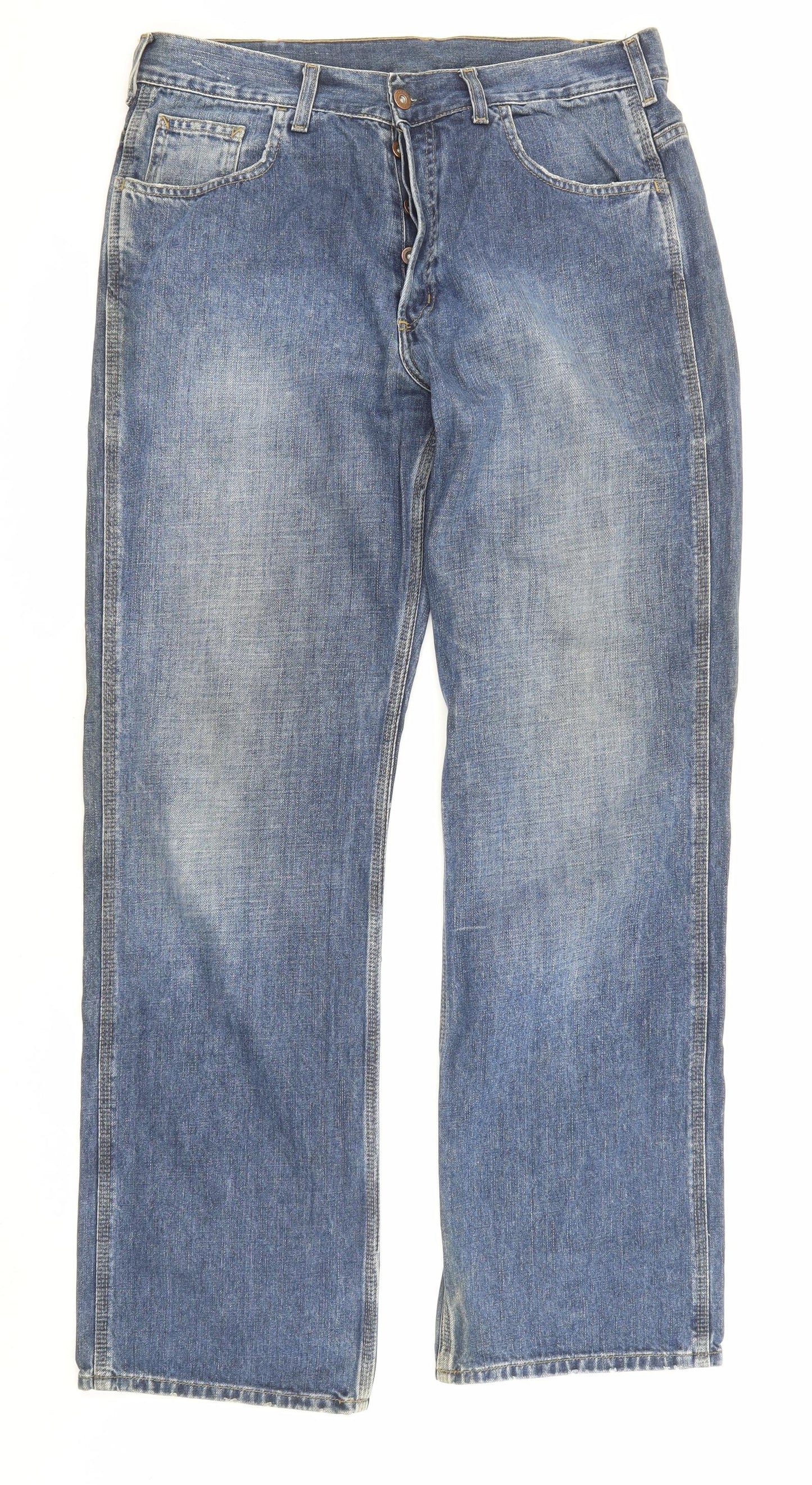 Carhartt Mens Blue Cotton Straight Jeans Size 32 in L34 in Regular Zip