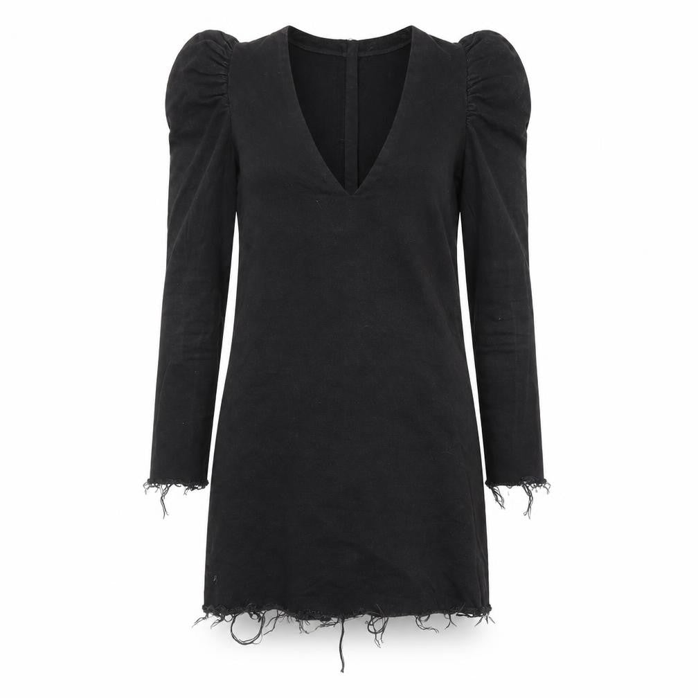Front view of Zara women’s black cotton a-line, size M, v-neck zip