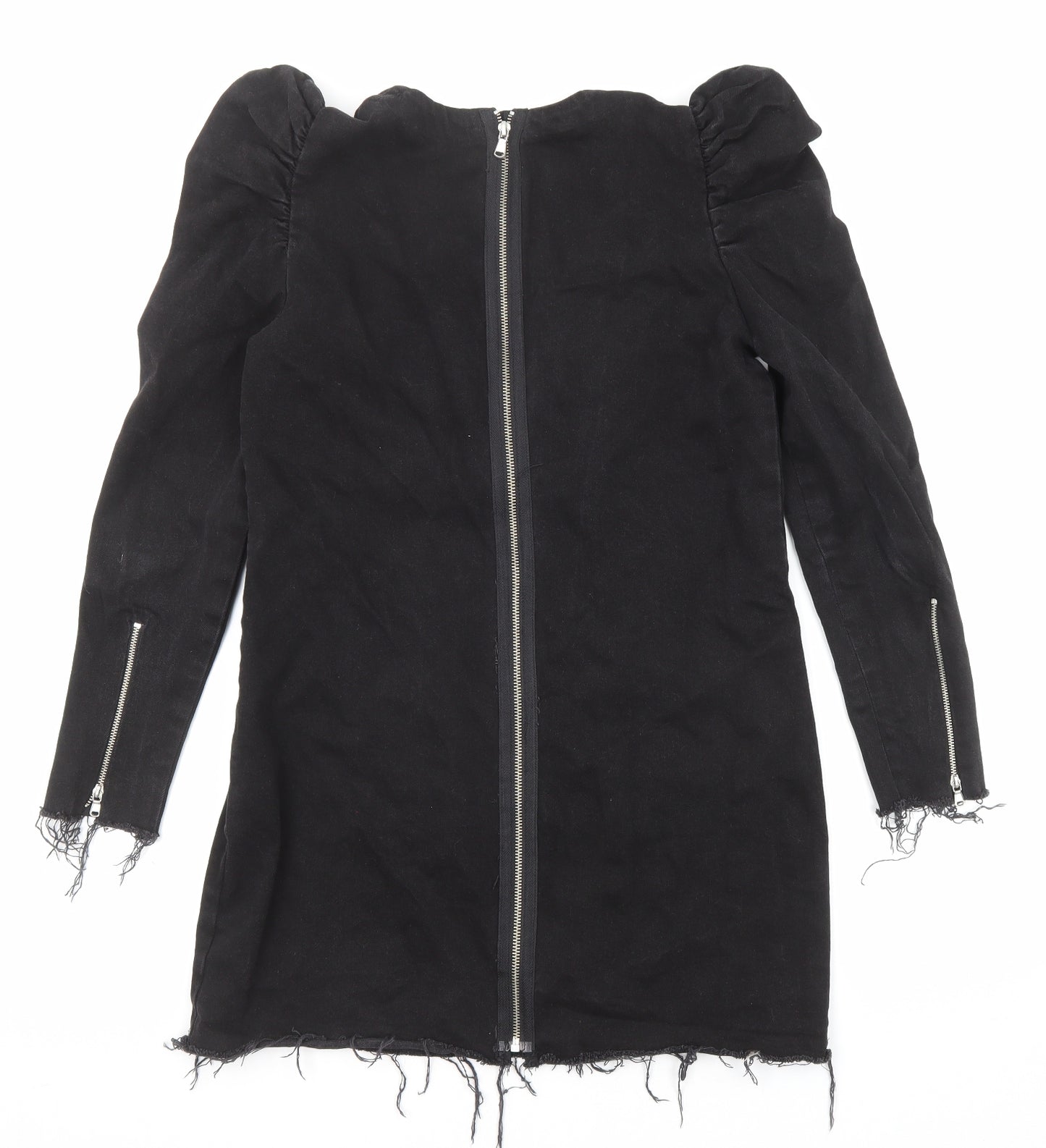 Zara Womens Black Cotton A-Line Size M V-Neck Zip