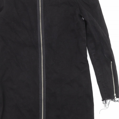Zara Womens Black Cotton A-Line Size M V-Neck Zip