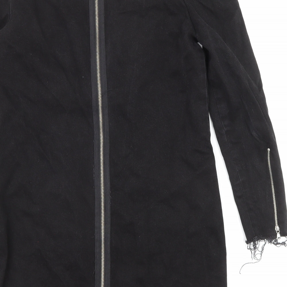 Zara Womens Black Cotton A-Line Size M V-Neck Zip