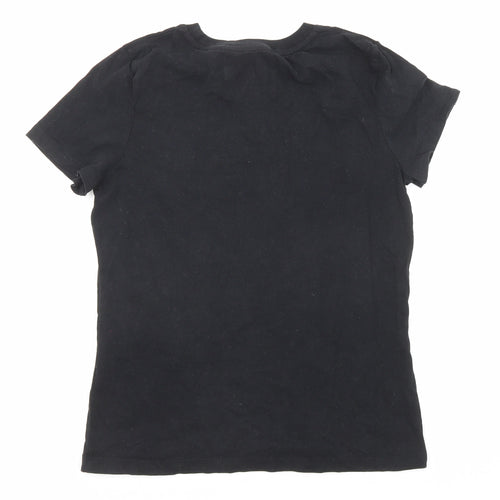Superdry Womens Black Cotton Basic T-Shirt Size 8 Round Neck