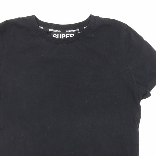 Superdry Womens Black Cotton Basic T-Shirt Size 8 Round Neck