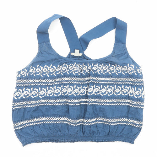 Ecote Womens Blue Geometric Cotton Cropped Tank Size S Round Neck