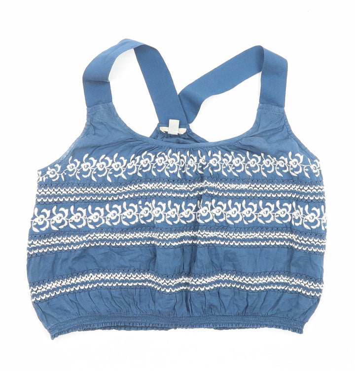 Ecote Womens Blue Geometric Cotton Cropped Tank Size S Round Neck