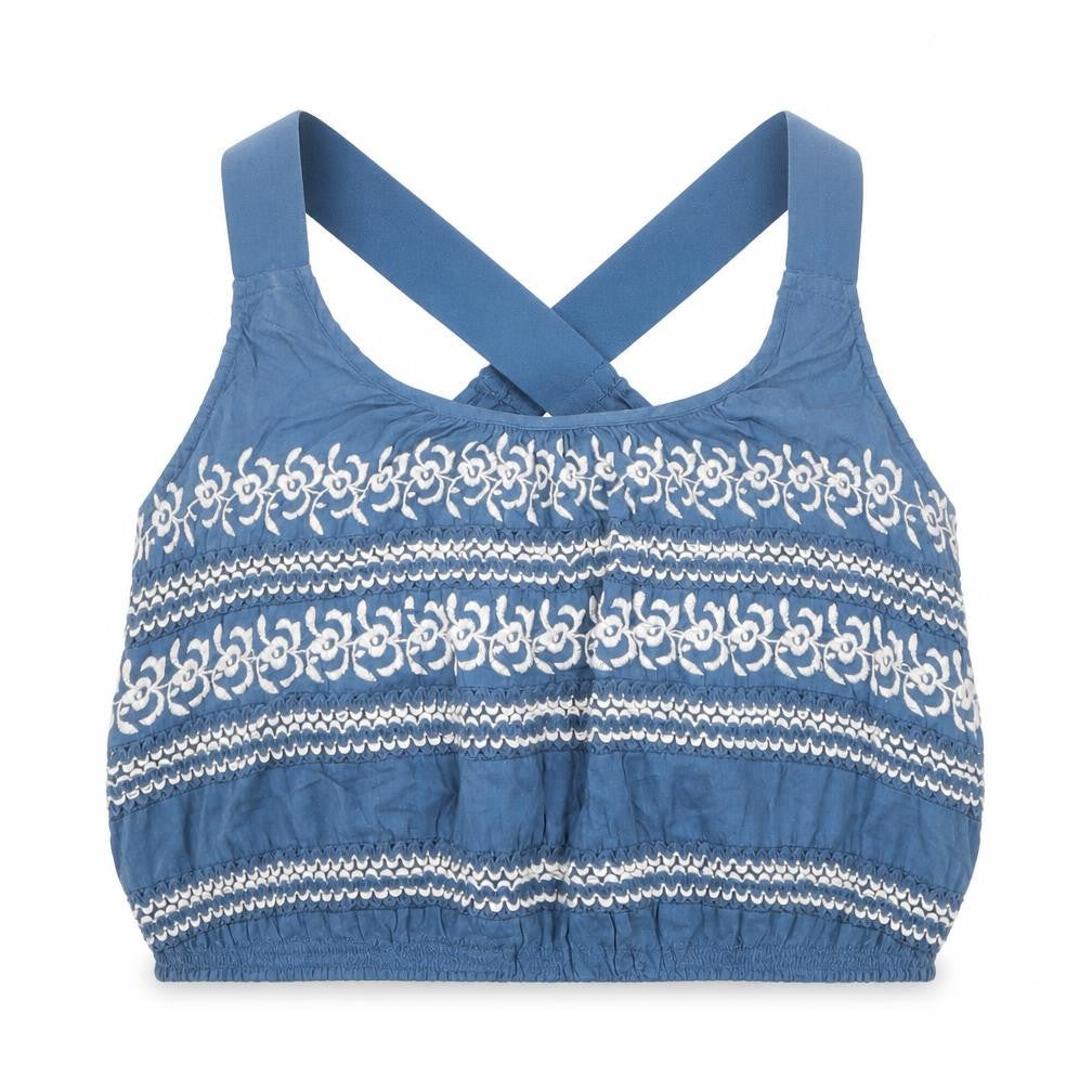 Ecote Womens Blue Geometric Cotton Cropped Tank Size S Round Neck