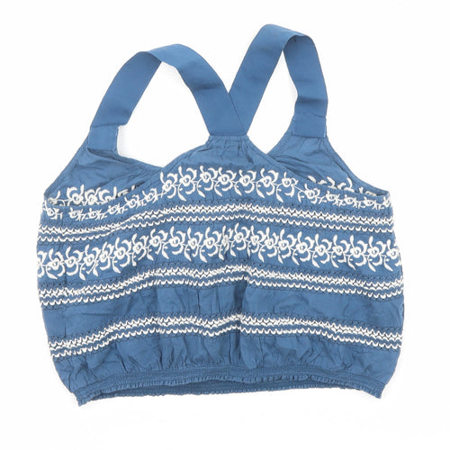 Ecote Womens Blue Geometric Cotton Cropped Tank Size S Round Neck