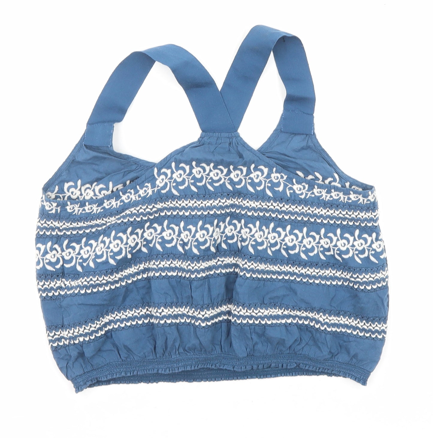 Ecote Womens Blue Geometric Cotton Cropped Tank Size S Round Neck