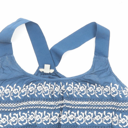 Ecote Womens Blue Geometric Cotton Cropped Tank Size S Round Neck
