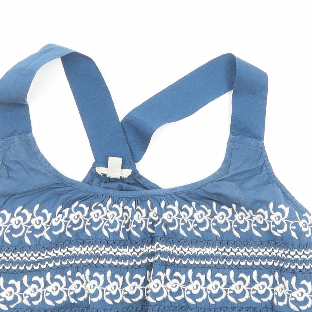 Ecote Womens Blue Geometric Cotton Cropped Tank Size S Round Neck