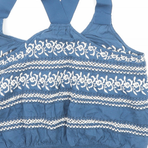 Ecote Womens Blue Geometric Cotton Cropped Tank Size S Round Neck