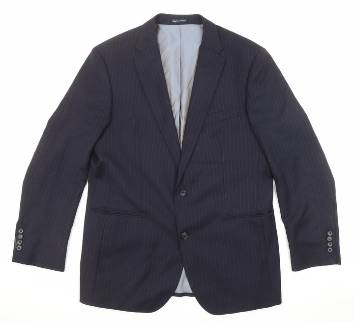 Samuel Windsor Mens Blue Striped Wool Jacket Suit Jacket Size 42 Regular