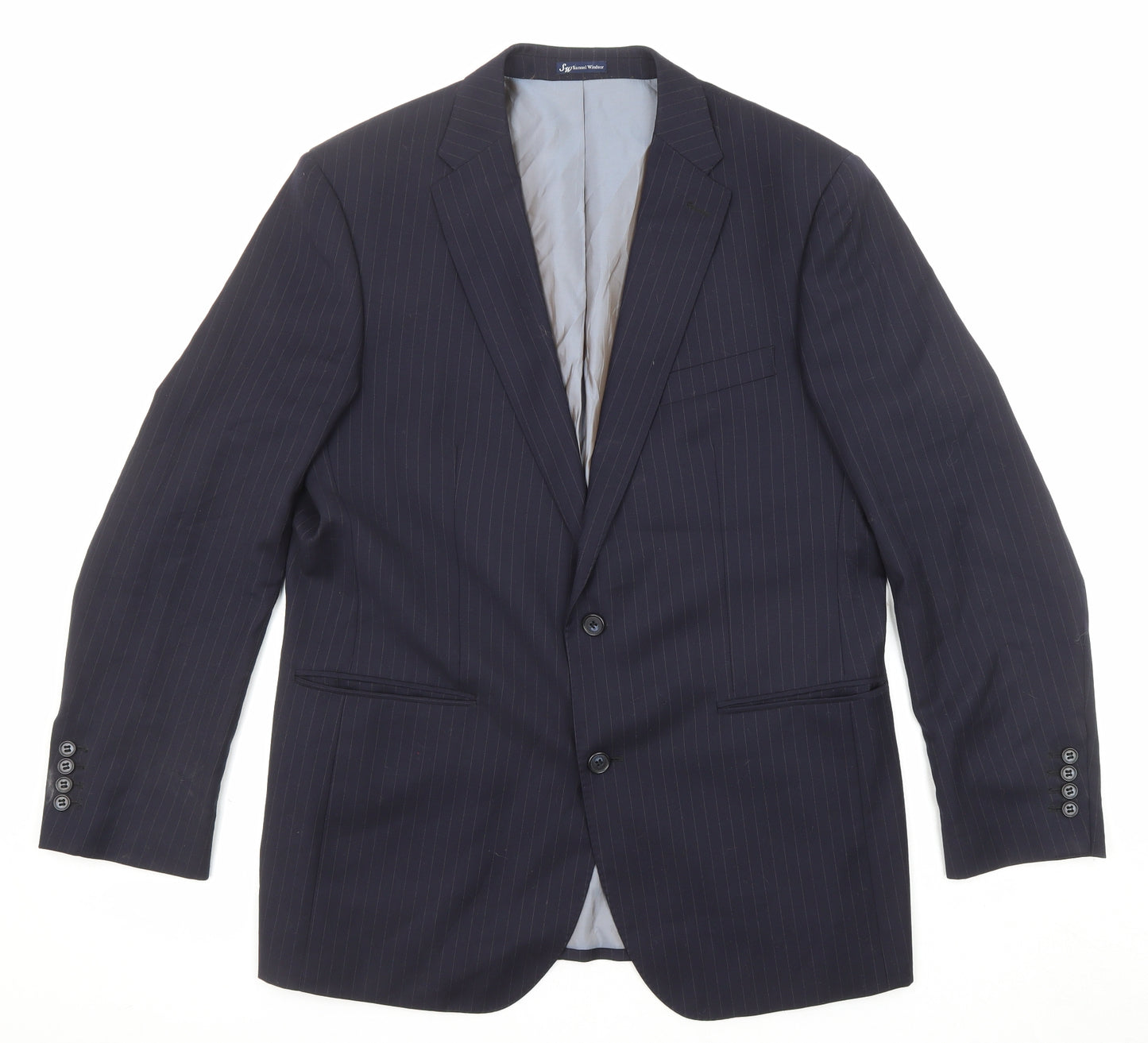 Samuel Windsor Mens Blue Striped Wool Jacket Suit Jacket Size 42 Regular