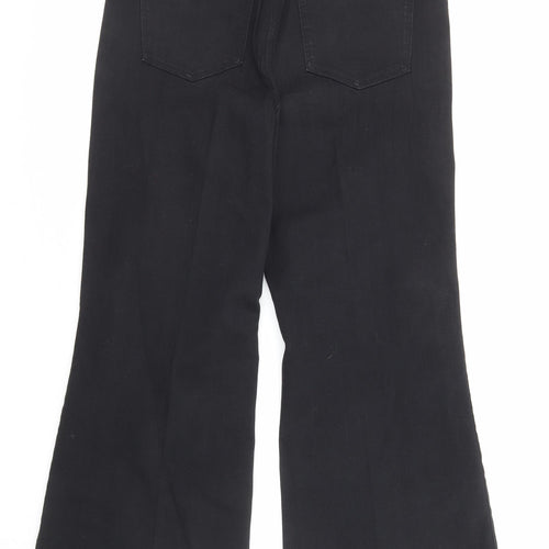 Marks and Spencer Womens Black Cotton Wide-Leg Jeans Size 16 L31 in Regular Zip