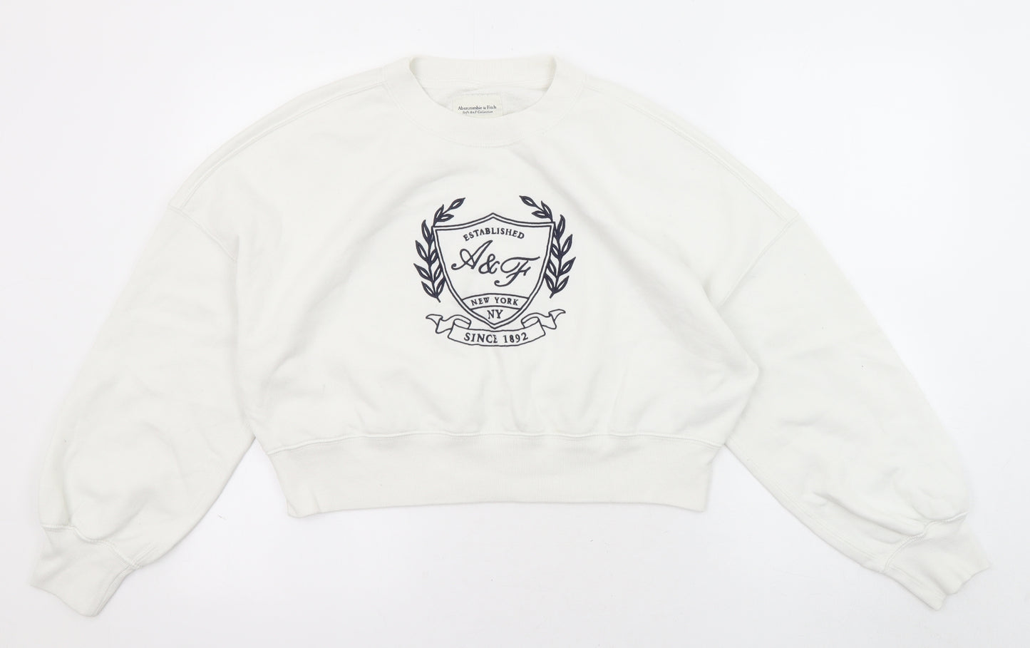 Abercrombie & Fitch Womens White Cotton Pullover Sweatshirt Size M Pullover