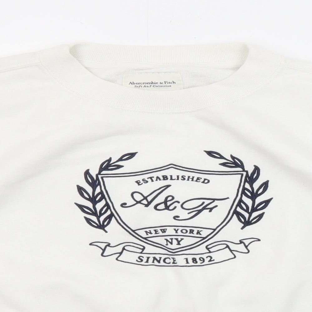 Abercrombie & Fitch Womens White Cotton Pullover Sweatshirt Size M Pullover