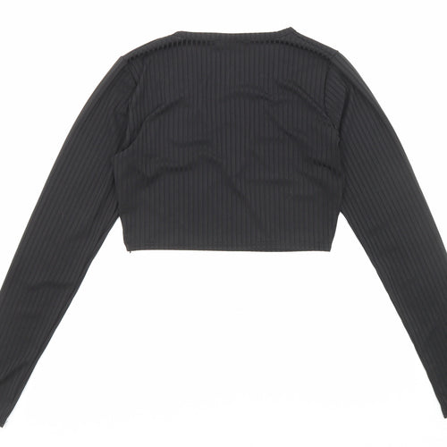 PRETTYLITTLETHING Womens Black Polyester Cropped Blouse Size 4 V-Neck
