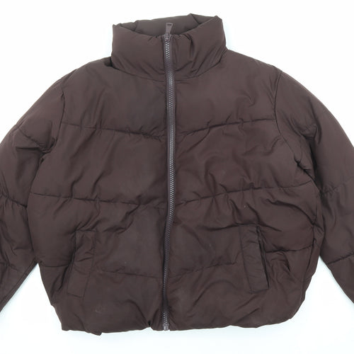 New Look Womens Brown Puffer Jacket Coat Size L Zip