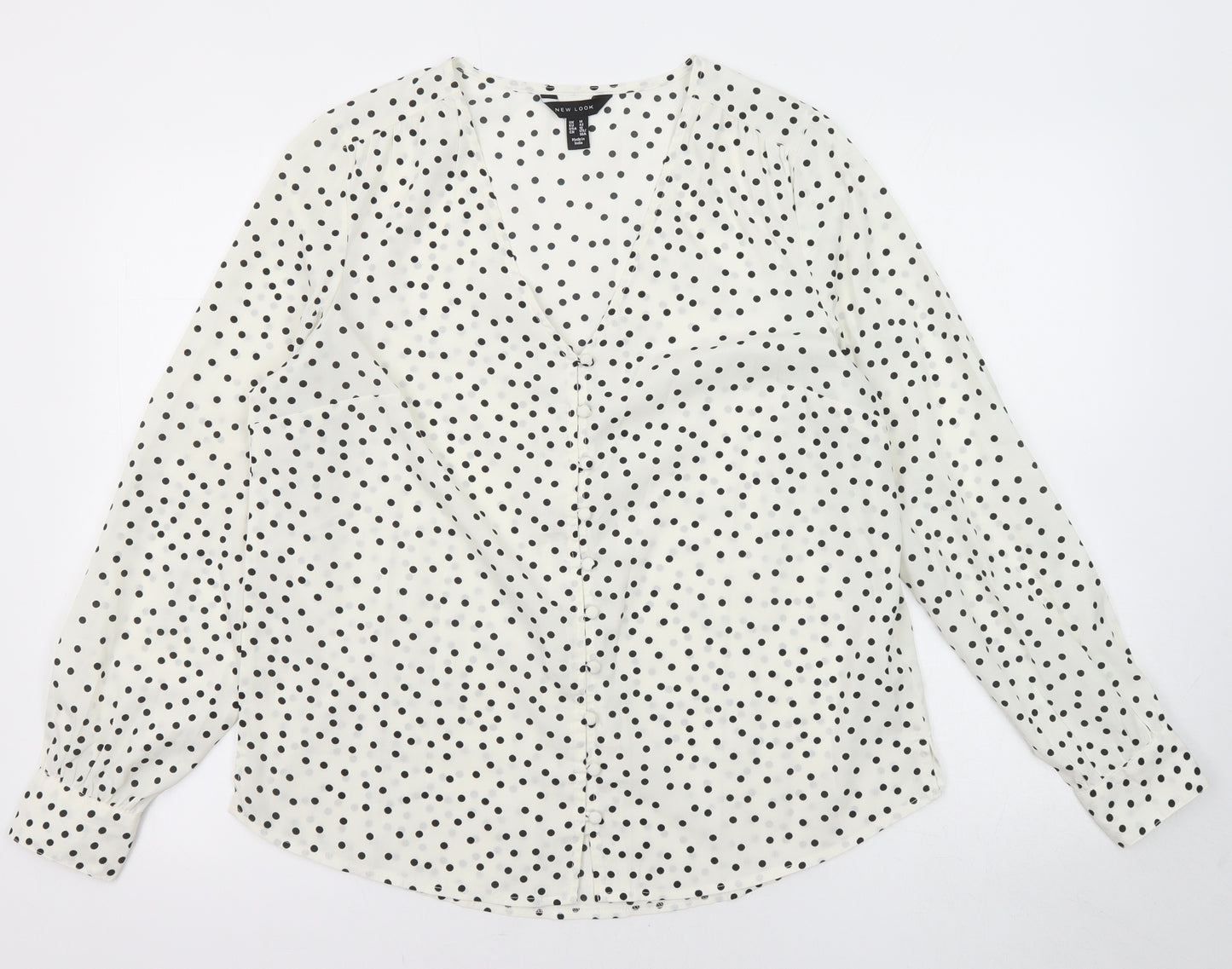 New Look Womens Ivory Polka Dot Polyester Basic Blouse Size 14 V-Neck